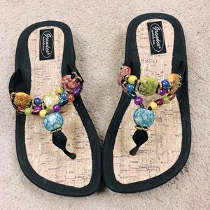 GRANDCO Marble Cork Beaded Thong Sandals